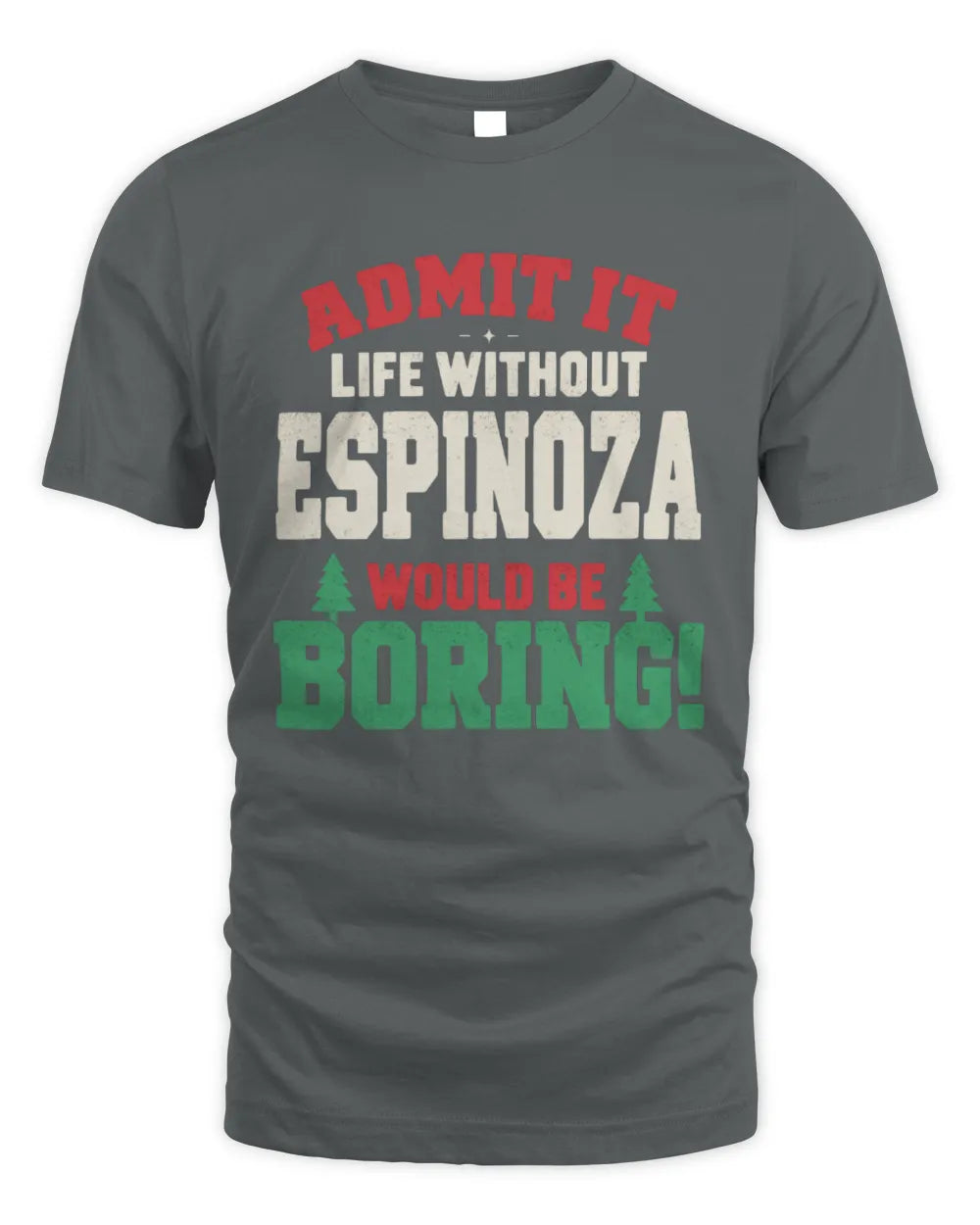 ESPINOZA P5 TH08 Christmas T-Shirt – “Life Without NAME Would Be Boring” - Unisex Standard T-Shirt - Charcoal
