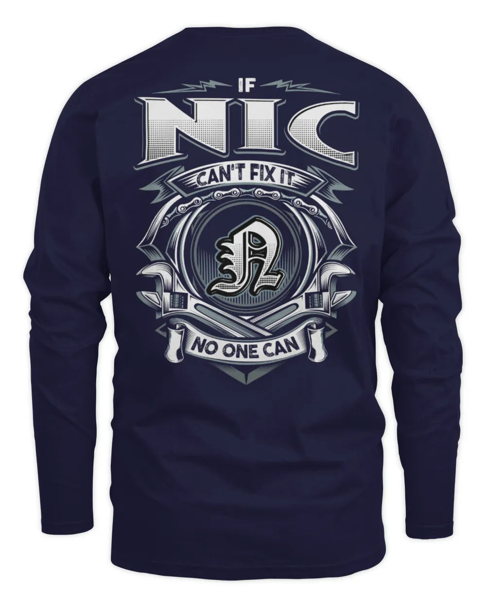 NIC AP81-K4-626 - Personalized Ahmed Quote Apparel “If Ahmed Can't Fix It, No One Can” - Men's Long Sleeved T-Shirt - Navy