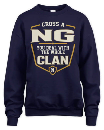 NG NT1-K008 Cross A/An NAME, You Deal With the Whole Clan | Personalized Vintage T-Shirt - Unisex Sweatshirt - Navy
