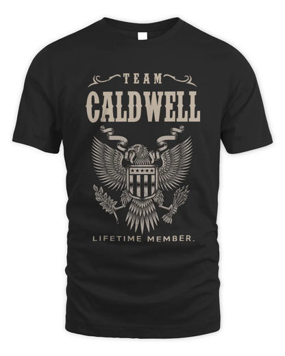 CALDWELL TP06-K82 – Personalized Classic Style Apparel “Team NAME Lifetime Member” - Unisex Standard T-Shirt - Black