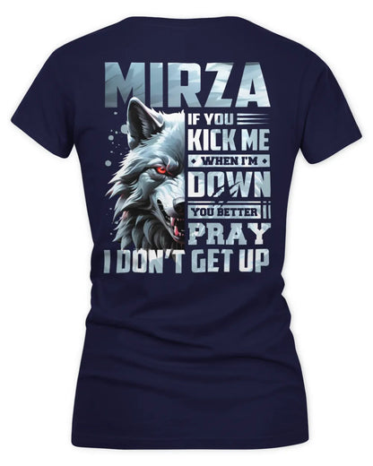 MIRZA AP62-K4-666 - Personalized Fierce Wolf Quote Apparel “If You Kick Me When I’m Down, You Better Pray I Don’t Get Up” - Women's V-Neck T-Shirt - Navy