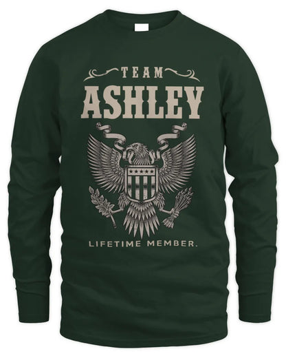 ASHLEY TP06-K82 – Personalized Classic Style Apparel “Team NAME Lifetime Member” - Men's Long Sleeved T-Shirt - Forest Green