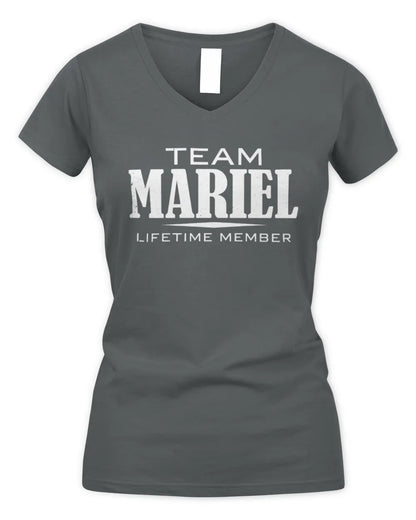 MARIEL BL62-K4-128 - Personalized “Team NAME Lifetime Member” - Women's V-Neck T-Shirt - Charcoal