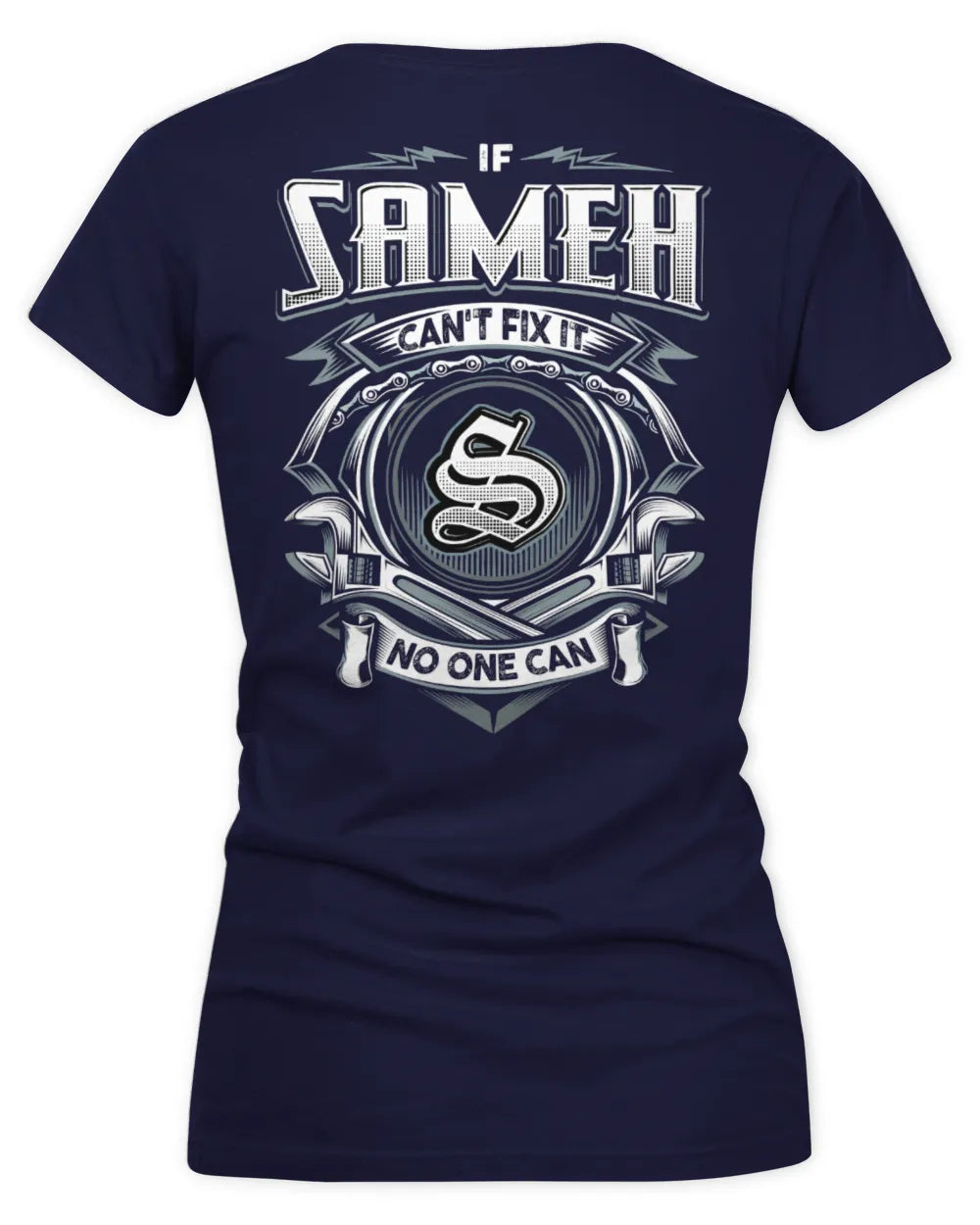 SAMEH AP81-K4-626 - Personalized Ahmed Quote Apparel “If Ahmed Can't Fix It, No One Can” - Women's V-Neck T-Shirt - Navy