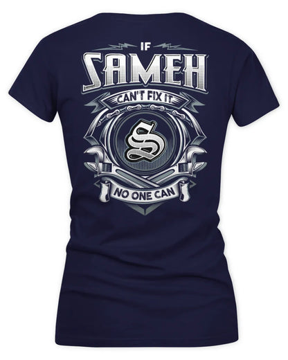 SAMEH AP81-K4-626 - Personalized Ahmed Quote Apparel “If Ahmed Can't Fix It, No One Can” - Women's V-Neck T-Shirt - Navy