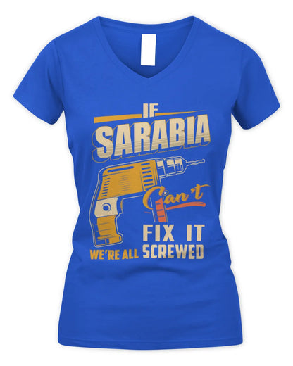 SARABIA TP22-K4-228 - Personalized Handyman T-Shirt “If AARON Can’t Fix It, We’re All Screwed” - Women's V-Neck T-Shirt - Royal