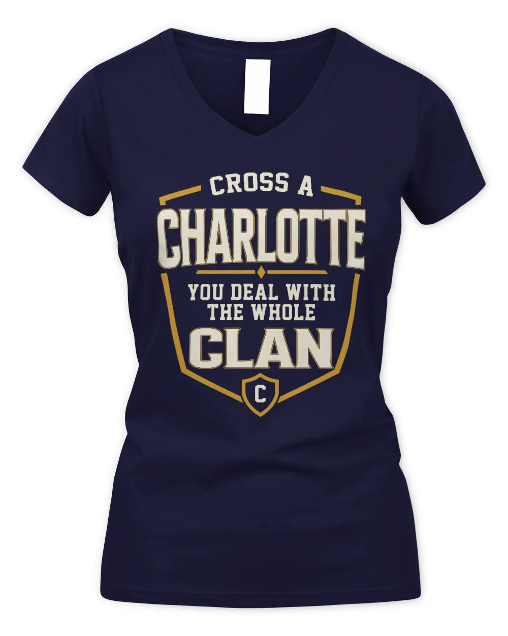 CHARLOTTE NT1-K008 Cross A/An NAME, You Deal With the Whole Clan | Personalized Vintage T-Shirt - Women's V-Neck T-Shirt - Navy