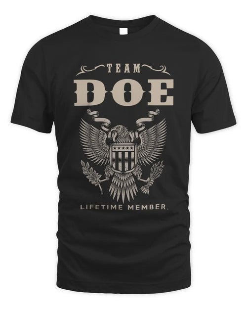 DOE TP06-K82 – Personalized Classic Style Apparel “Team NAME Lifetime Member” - Unisex Standard T-Shirt - Black