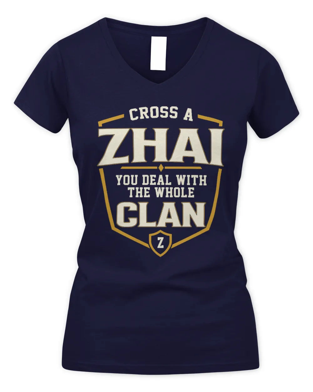 ZHAI NT1-K008 Cross A/An NAME, You Deal With the Whole Clan | Personalized Vintage T-Shirt - Women's V-Neck T-Shirt - Navy