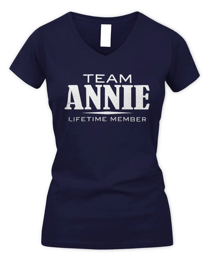 ANNIE BL62-K4-128 - Personalized “Team NAME Lifetime Member” - Women's V-Neck T-Shirt - Navy