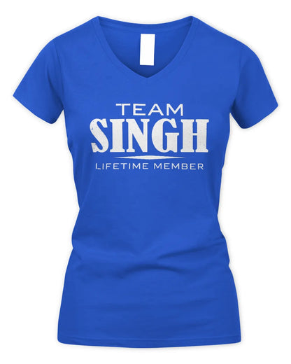 SINGH BL62-K4-128 - Personalized “Team NAME Lifetime Member” - Women's V-Neck T-Shirt - Royal