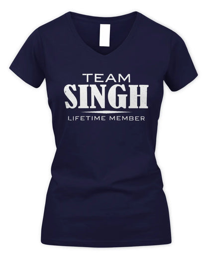 SINGH BL62-K4-128 - Personalized “Team NAME Lifetime Member” - Women's V-Neck T-Shirt - Navy