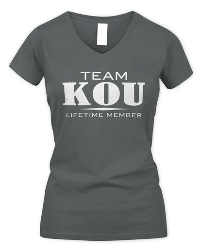 KOU BL62-K4-128 - Personalized “Team NAME Lifetime Member” - Women's V-Neck T-Shirt - Charcoal