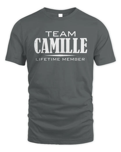 CAMILLE BL62-K4-128 - Personalized “Team NAME Lifetime Member” - Unisex Standard T-Shirt - Charcoal