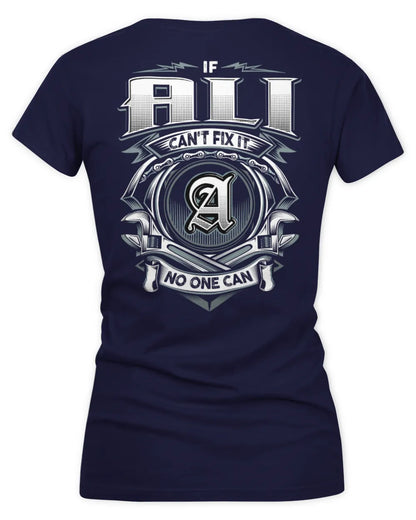 ALI AP81-K4-626 - Personalized Ahmed Quote Apparel “If Ahmed Can't Fix It, No One Can” - Women's V-Neck T-Shirt - Navy