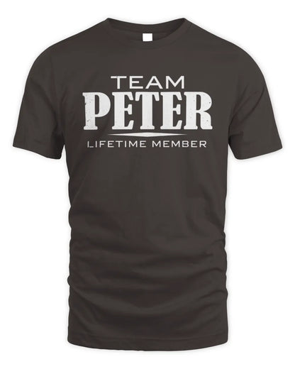 PETER BL62-K4-128 - Personalized “Team NAME Lifetime Member” - Unisex Standard T-Shirt - Dark Chocolate