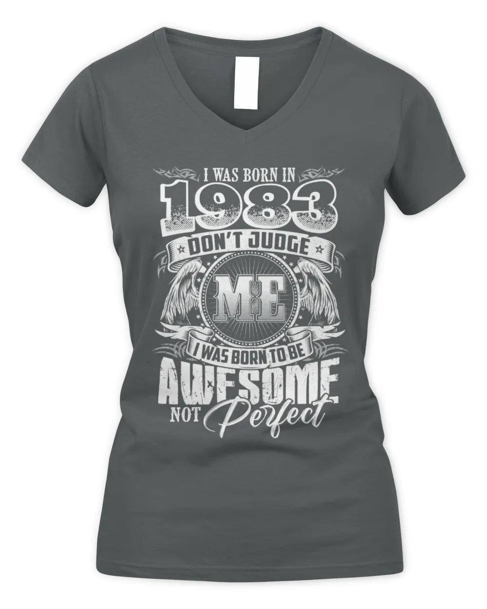 1983 HH89-K2 – Awesome Birth Year Quote T-Shirt - Women's V-Neck T-Shirt - Charcoal