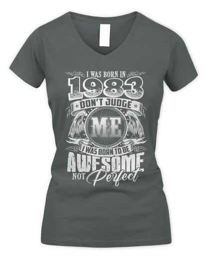 1983 HH89-K2 – Awesome Birth Year Quote T-Shirt - Women's V-Neck T-Shirt - Charcoal