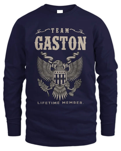 GASTON TP06-K82 – Personalized Classic Style Apparel “Team NAME Lifetime Member” - Men's Long Sleeved T-Shirt - Navy
