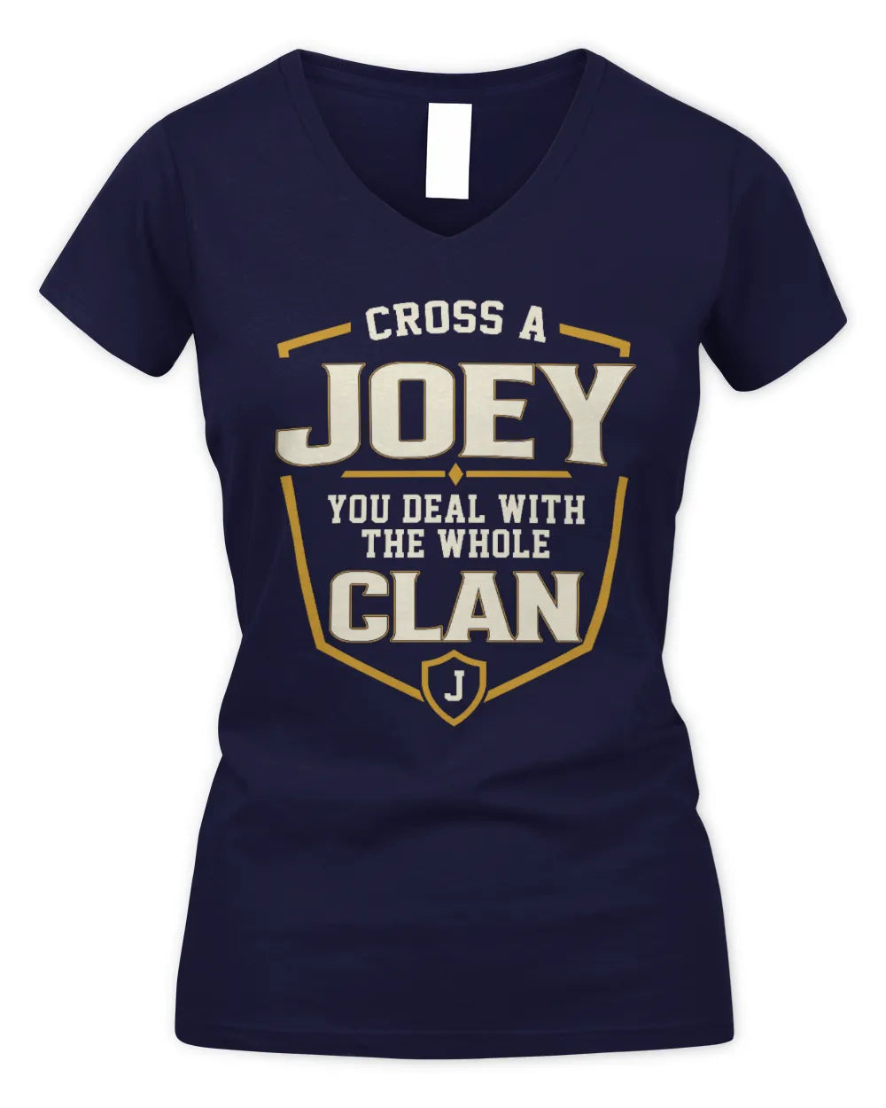 JOEY NT1-K008 Cross A/An NAME, You Deal With the Whole Clan | Personalized Vintage T-Shirt - Women's V-Neck T-Shirt - Navy