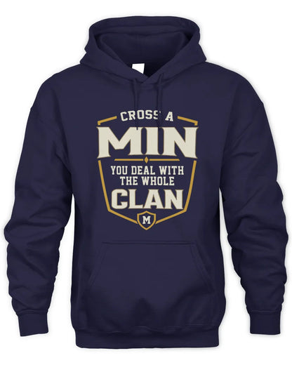 MIN NT1-K008 Cross A/An NAME, You Deal With the Whole Clan | Personalized Vintage T-Shirt - Unisex Hoodie - Navy
