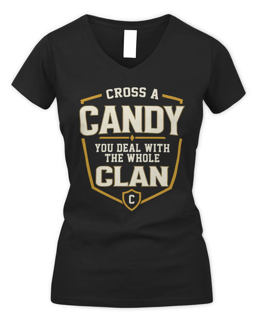 CANDY NT1-K008 Cross A/An NAME, You Deal With the Whole Clan | Personalized Vintage T-Shirt - Women's V-Neck T-Shirt - Black