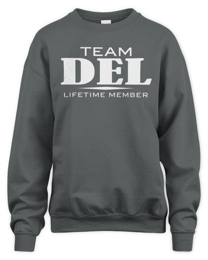 DEL BL62-K4-128 - Personalized “Team NAME Lifetime Member” - Unisex Sweatshirt - Charcoal