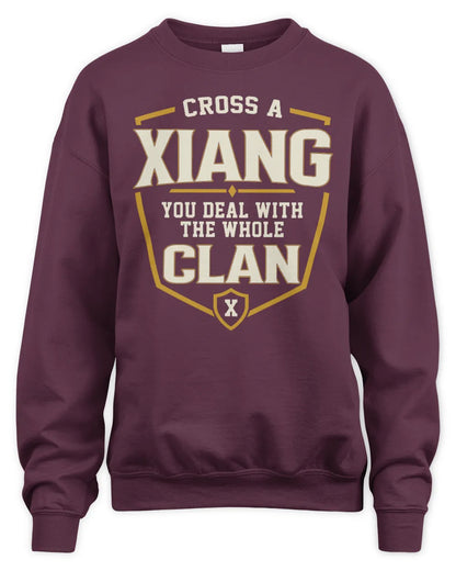 XIANG NT1-K008 Cross A/An NAME, You Deal With the Whole Clan | Personalized Vintage T-Shirt - Unisex Sweatshirt - Maroon