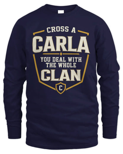 CARLA NT1-K008 Cross A/An NAME, You Deal With the Whole Clan | Personalized Vintage T-Shirt - Men's Long Sleeved T-Shirt - Navy