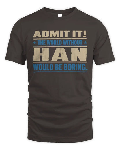 HAN TP68-K2-968 – Personalized Funny Quote Apparel “The World Without NAME Would Be Boring” - Unisex Standard T-Shirt - Dark Chocolate
