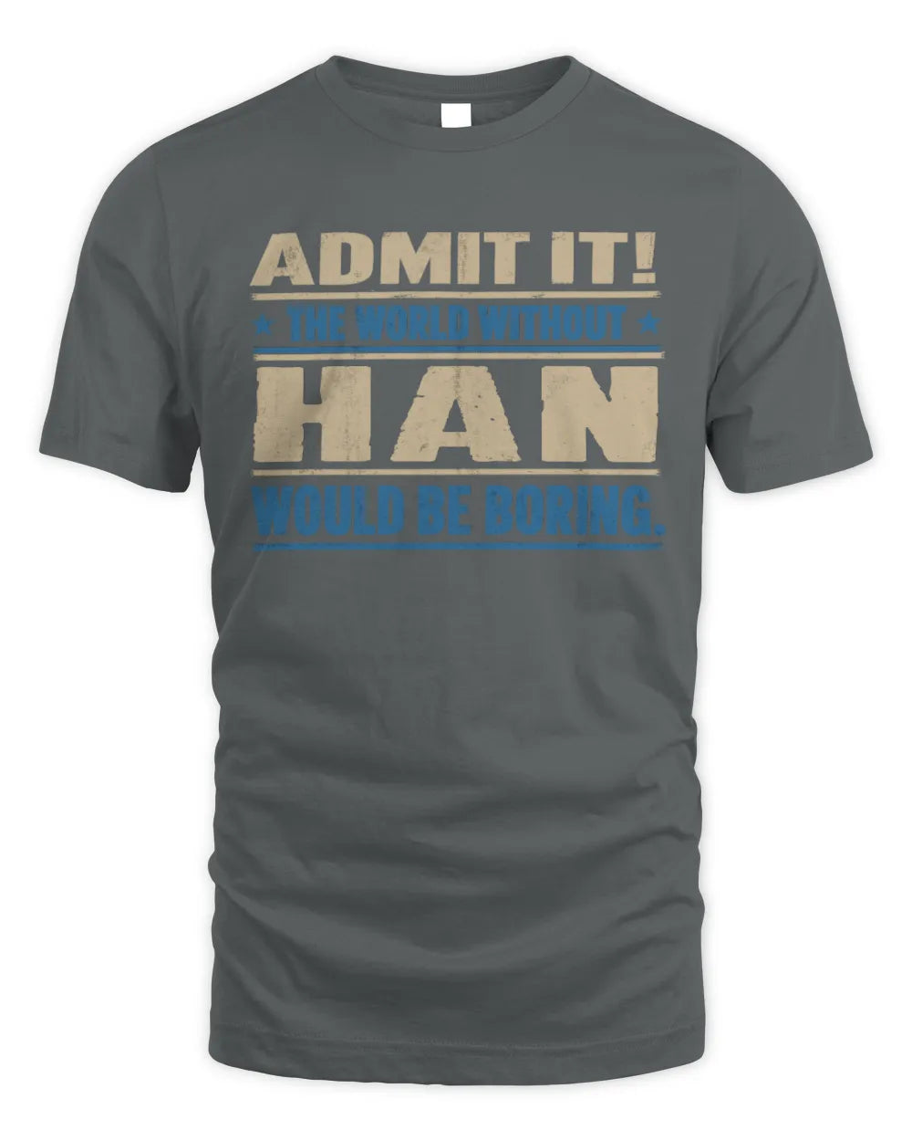 HAN TP68-K2-968 – Personalized Funny Quote Apparel “The World Without NAME Would Be Boring” - Unisex Standard T-Shirt - Charcoal