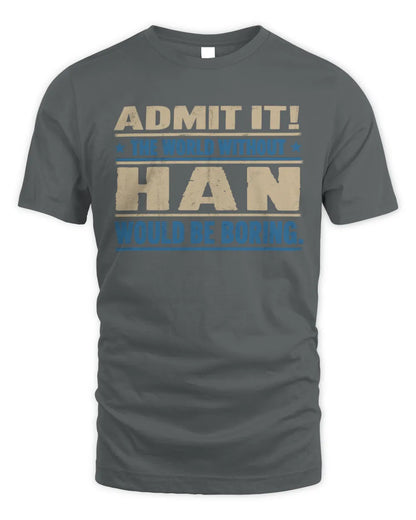 HAN TP68-K2-968 – Personalized Funny Quote Apparel “The World Without NAME Would Be Boring” - Unisex Standard T-Shirt - Charcoal