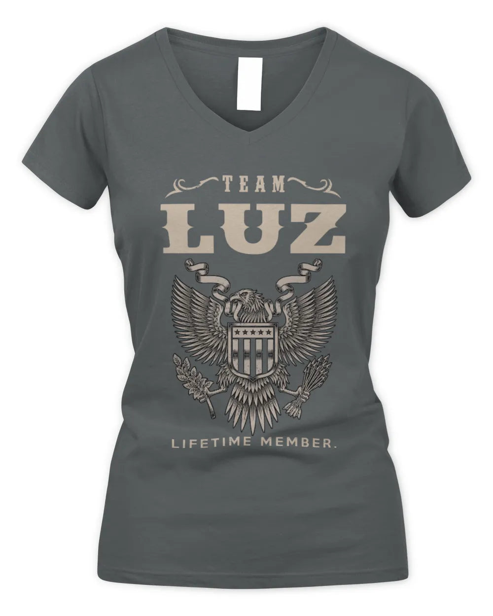 LUZ TP06-K82 – Personalized Classic Style Apparel “Team NAME Lifetime Member” - Women's V-Neck T-Shirt - Charcoal