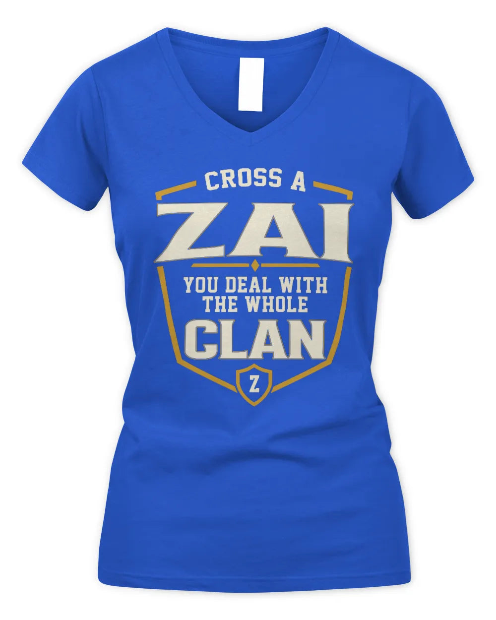 ZAI NT1-K008 Cross A/An NAME, You Deal With the Whole Clan | Personalized Vintage T-Shirt - Women's V-Neck T-Shirt - Royal