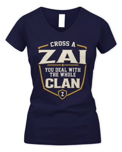 ZAI NT1-K008 Cross A/An NAME, You Deal With the Whole Clan | Personalized Vintage T-Shirt - Women's V-Neck T-Shirt - Navy