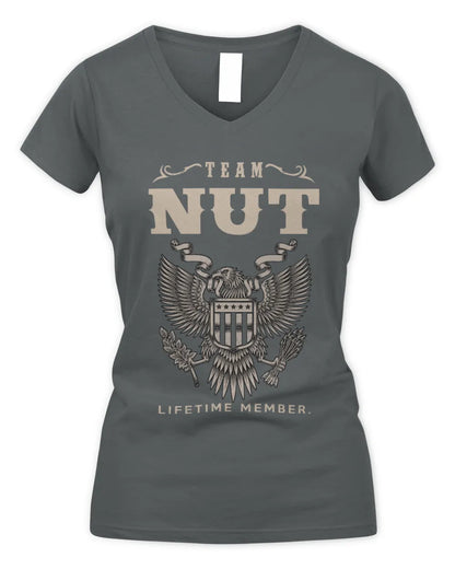 NUT TP06-K82 – Personalized Classic Style Apparel “Team NAME Lifetime Member” - Women's V-Neck T-Shirt - Charcoal