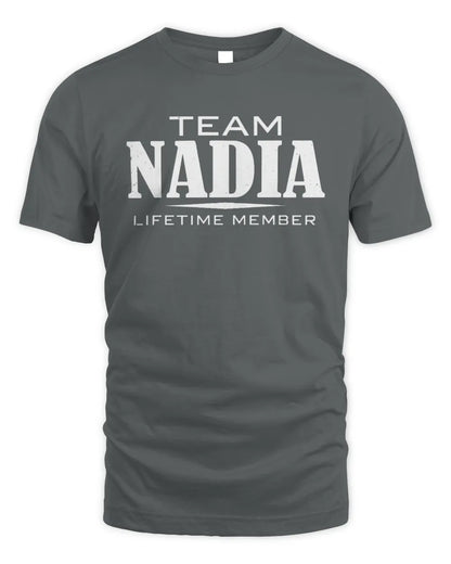 NADIA BL62-K4-128 - Personalized “Team NAME Lifetime Member” - Unisex Standard T-Shirt - Charcoal