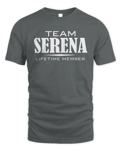 SERENA BL62-K4-128 - Personalized “Team NAME Lifetime Member” - Unisex Standard T-Shirt - Charcoal
