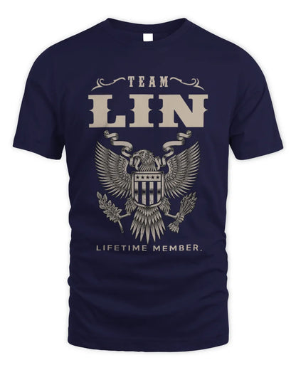 LIN TP06-K82 – Personalized Classic Style Apparel “Team NAME Lifetime Member” - Unisex Standard T-Shirt - Navy