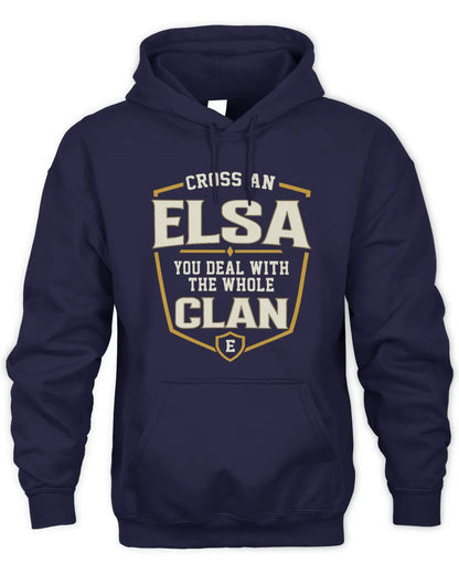 ELSA NT1-K008 Cross A/An NAME, You Deal With the Whole Clan | Personalized Vintage T-Shirt - Unisex Hoodie - Navy