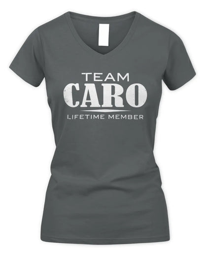CARO BL62-K4-128 - Personalized “Team NAME Lifetime Member” - Women's V-Neck T-Shirt - Charcoal
