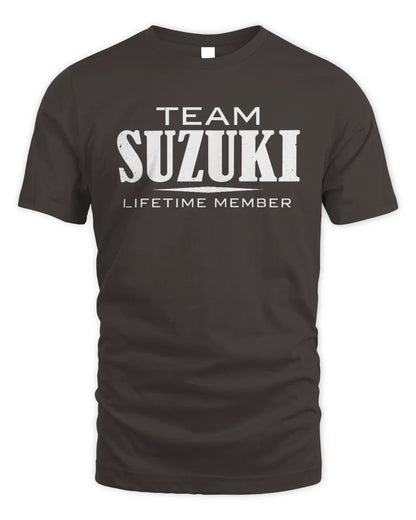 SUZUKI BL62-K4-128 - Personalized “Team NAME Lifetime Member” - Unisex Standard T-Shirt - Dark Chocolate