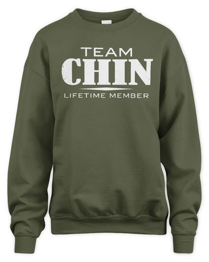 CHIN BL62-K4-128 - Personalized “Team NAME Lifetime Member” - Unisex Sweatshirt - Military Green