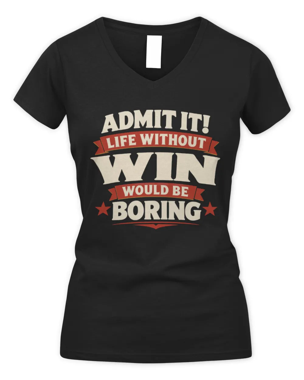 WIN P4 KT003 Personalized Funny Quote Apparel “Life Without NAME Would Be Boring” - Women's V-Neck T-Shirt - Black