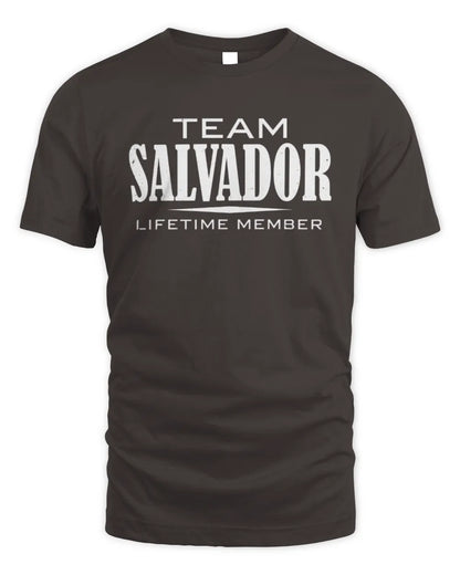 SALVADOR BL62-K4-128 - Personalized “Team NAME Lifetime Member” - Unisex Standard T-Shirt - Dark Chocolate
