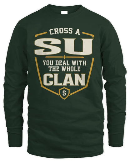 SU NT1-K008 Cross A/An NAME, You Deal With the Whole Clan | Personalized Vintage T-Shirt - Men's Long Sleeved T-Shirt - Forest Green