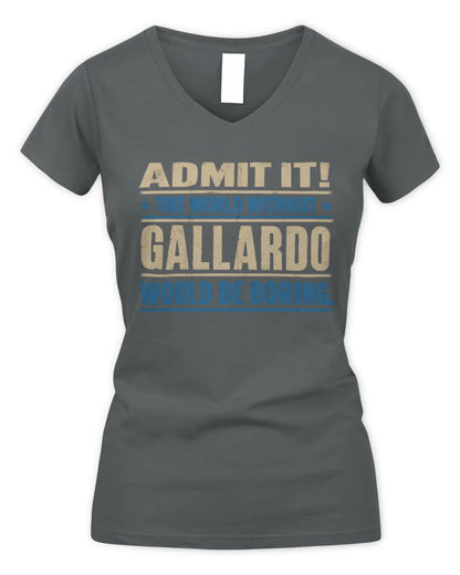 GALLARDO TP68-K2-968 – Personalized Funny Quote Apparel “The World Without NAME Would Be Boring” - Women's V-Neck T-Shirt - Charcoal