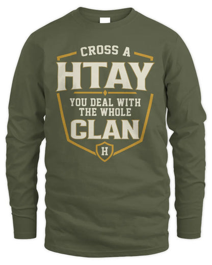 HTAY NT1-K008 Cross A/An NAME, You Deal With the Whole Clan | Personalized Vintage T-Shirt - Men's Long Sleeved T-Shirt - Military Green