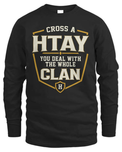 HTAY NT1-K008 Cross A/An NAME, You Deal With the Whole Clan | Personalized Vintage T-Shirt - Men's Long Sleeved T-Shirt - Black