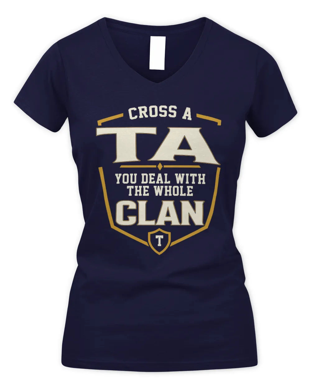 TA NT1-K008 Cross A/An NAME, You Deal With the Whole Clan | Personalized Vintage T-Shirt - Women's V-Neck T-Shirt - Navy
